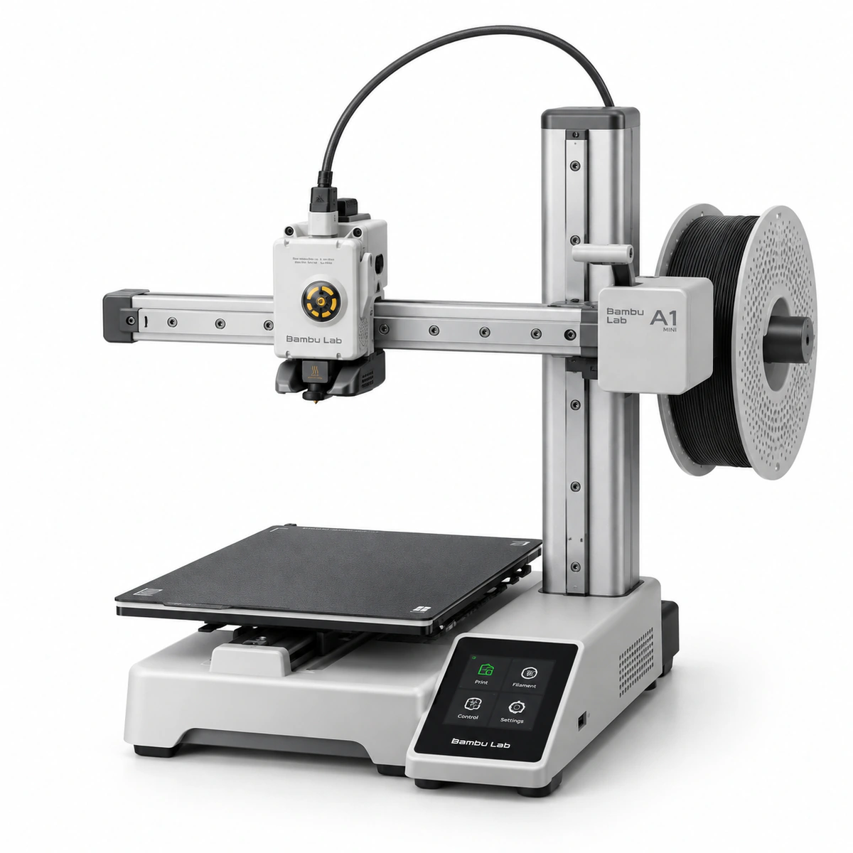 Ilustração da impressora 3D Bambu Lab A1 Mini sem AMS Lite, em fundo branco.